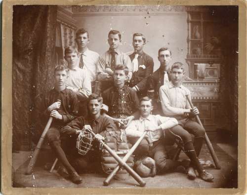 Early Studio Portrait of Base Ball Team Eddie Lapham 1890-95